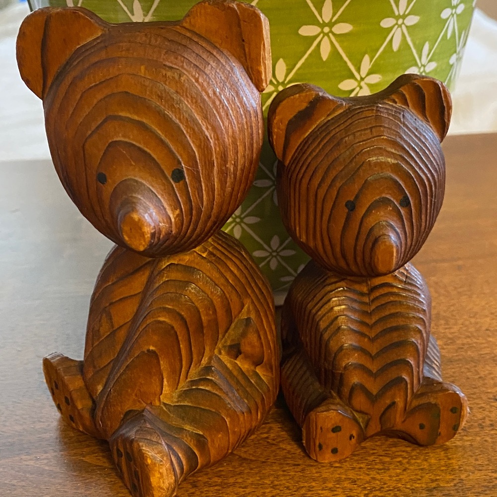 Vintage Brown Wooden Bear Figurines